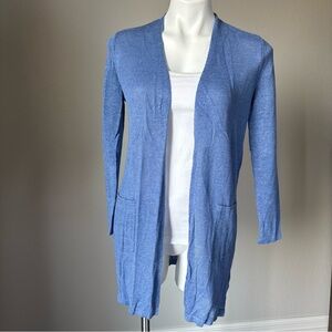 J Jill Blue Linen Viscose‎ Sheer Duster Open Cardigan Sweater Size Small Petite